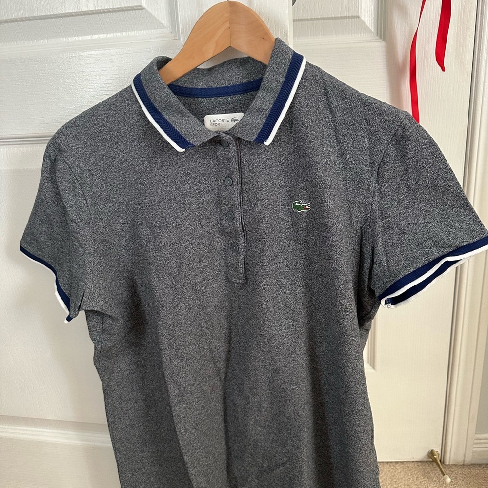 Lacoste Men's Polo Shirt - Dark Gray with Blue Accents